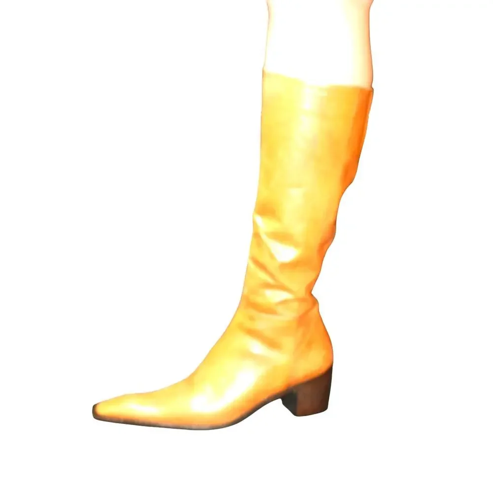 Spaziomoda Bologna Italian Leather Mid Calf Boots Tan Pointed Toe Size 40 - Picture 8 of 13